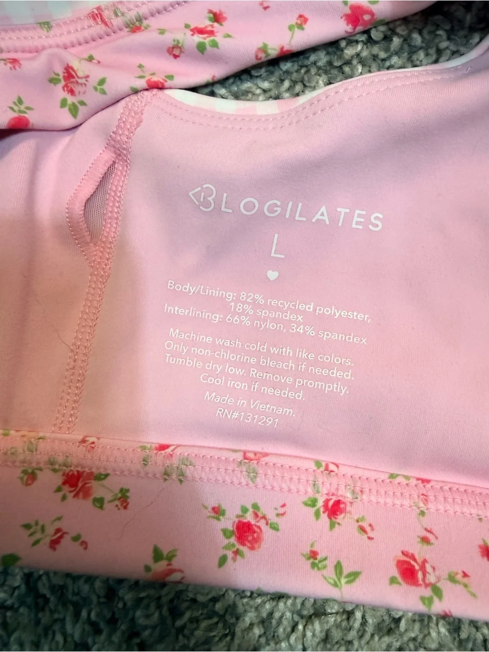 Blogilates Pink Gingham Ruffle Strap Sports Bra Top - Picture 5 of 7